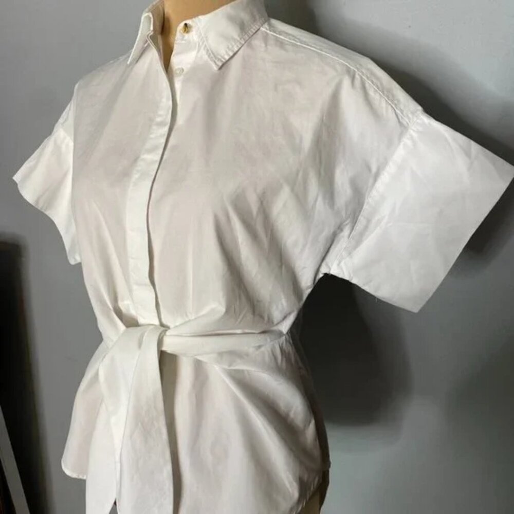 LAUREN Ralph Lauren Tie Front Cotton Short Sleeve Shirt Small Petite - Picture 4 of 8